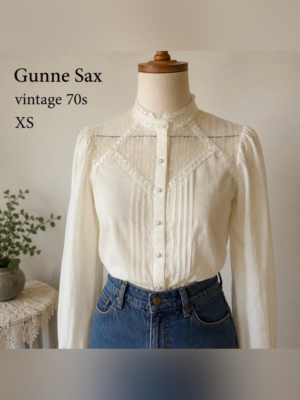Gunne Sax - voile:lace - Light Cream Edwardian style Prairie Blouse